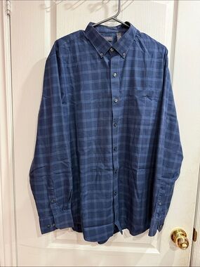 Van Heusen Blue Casual Button Down Shirt with Plaid Pattern L